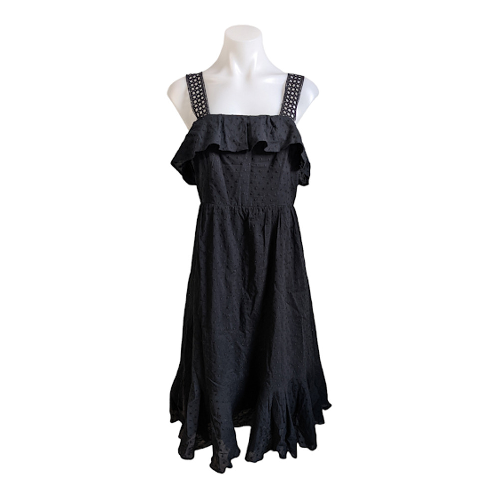 J. Crew Size 2 Ruffled Slip A Line Dress Black Swiss Dots Smocked Sleeveless
